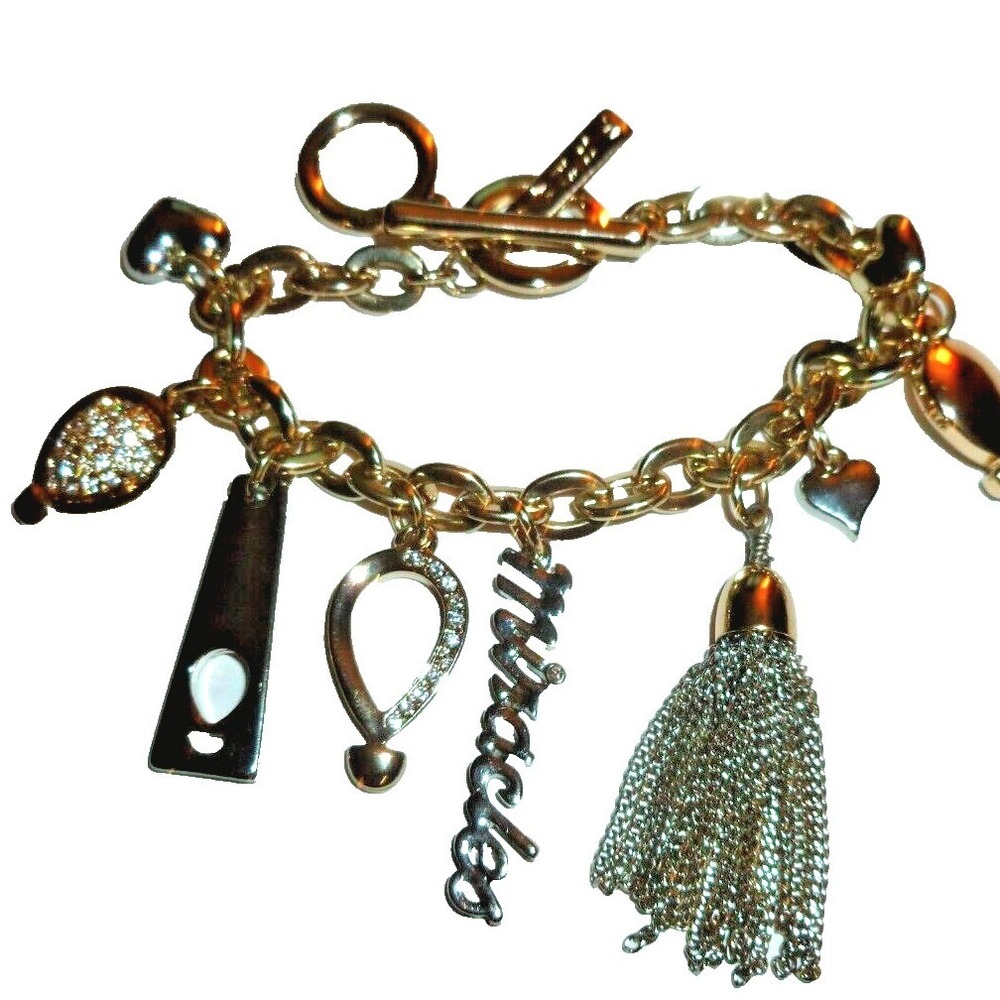White House Black Market Charm Bracelet Hearts Balloons Miracles Silver Women 7"